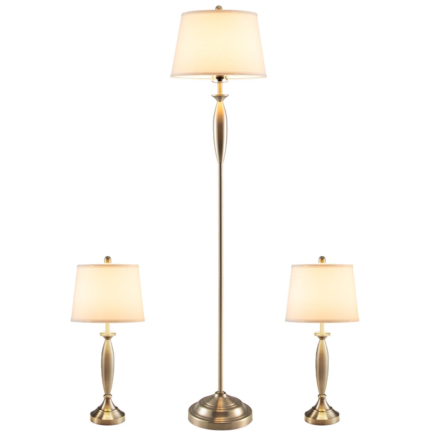 3-Piece Modern Nickel Finish Lamp Set-Silver Kids Crystal