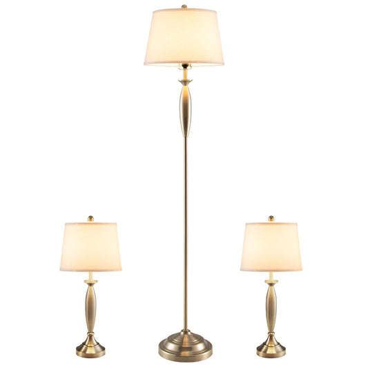3-Piece Modern Nickel Finish Lamp Set-Silver Kids Crystal