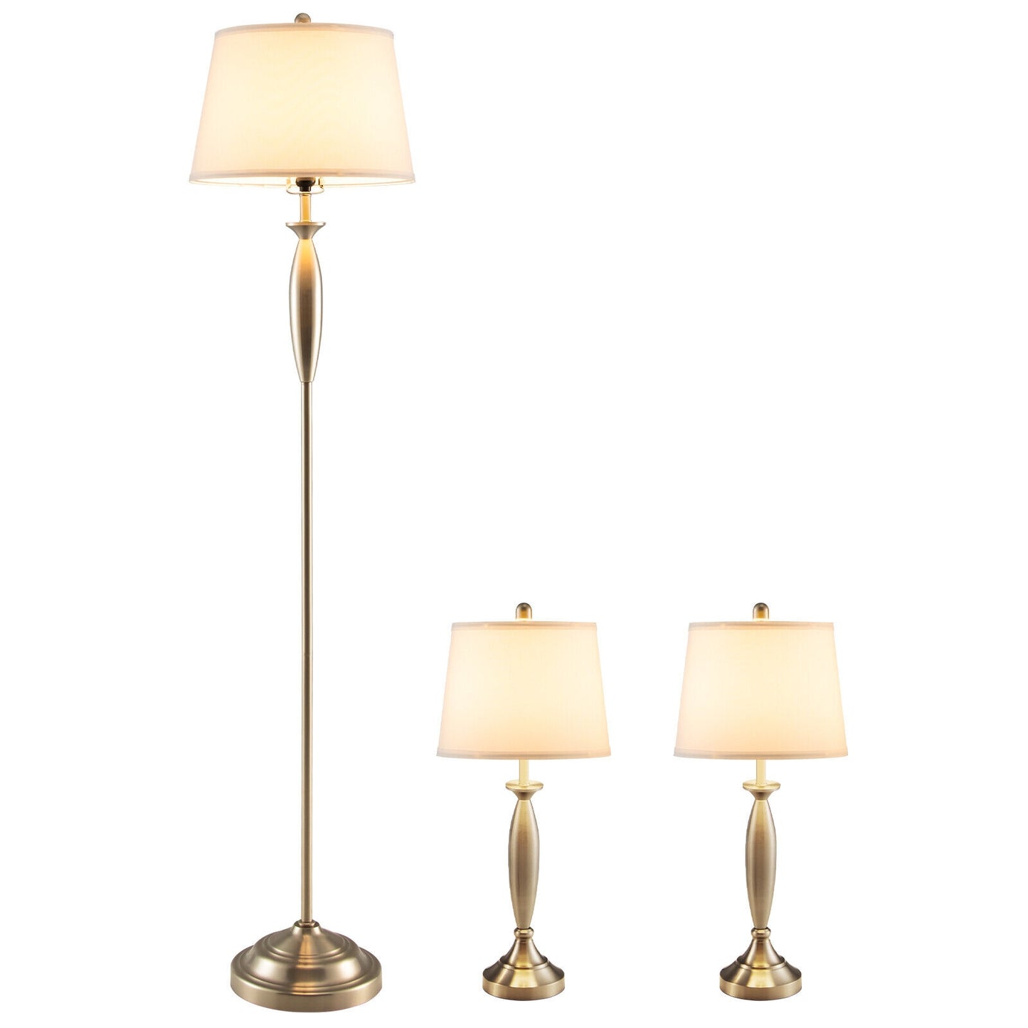 3-Piece Modern Nickel Finish Lamp Set-Silver Kids Crystal