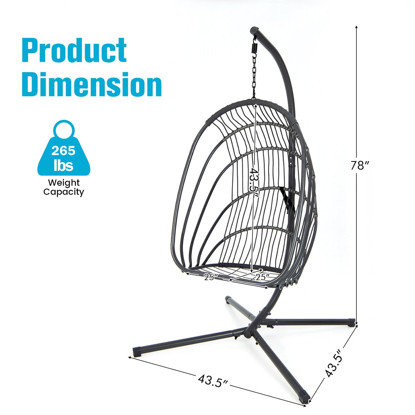 Hanging Folding Egg Chair with Stand Soft Cushion Pillow Swing Hammock-Turquoise Kids Crystal