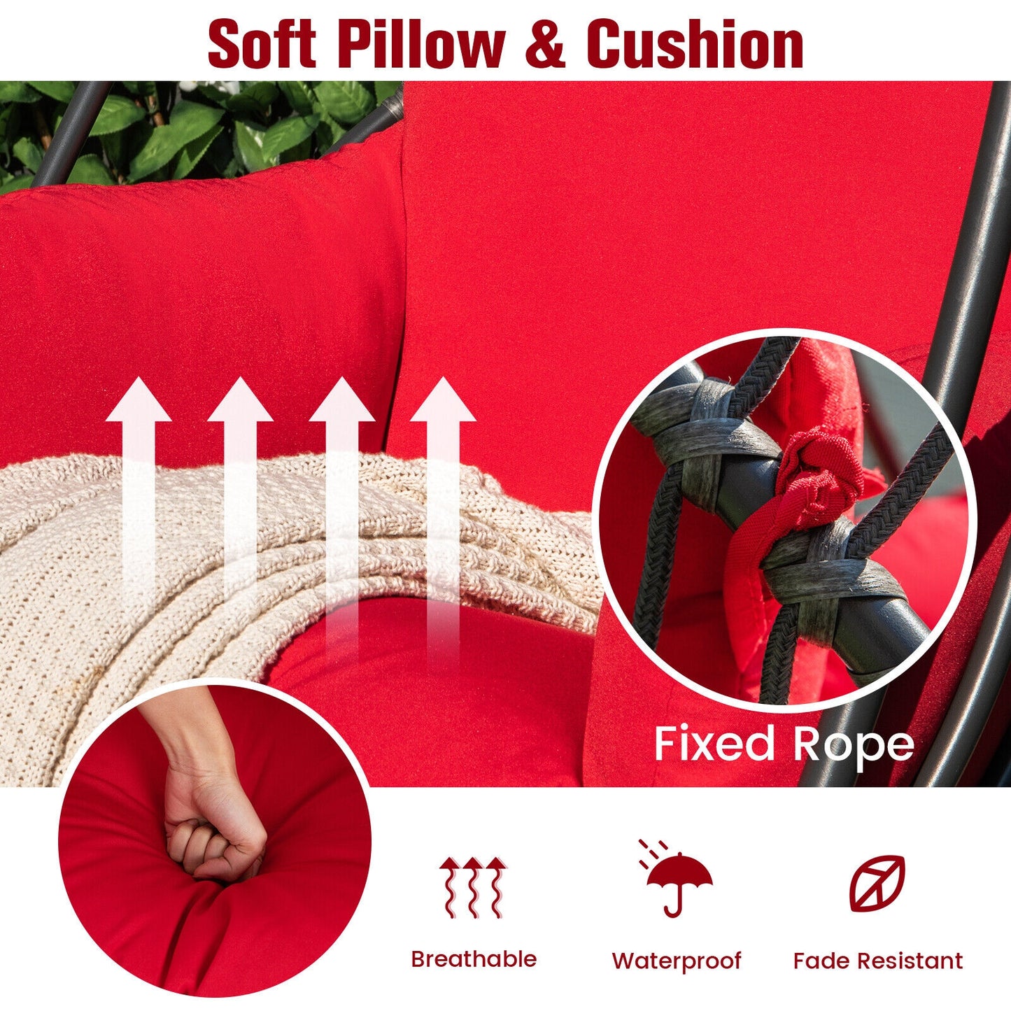 Hanging Folding Egg Chair with Stand Soft Cushion Pillow Swing Hammock-Red Kids Crystal