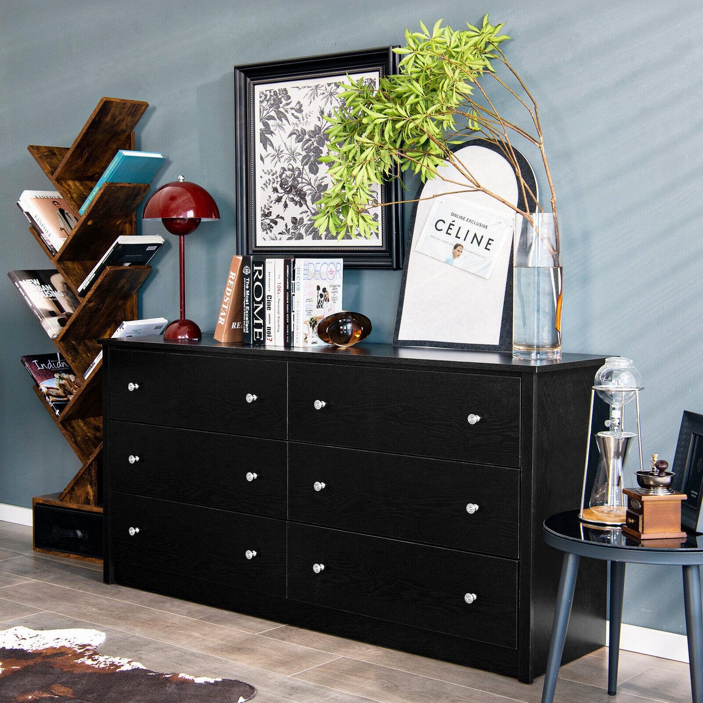Freestanding 6-Drawer Dresser with Mental Knobs for Bedroom Kids Crystal