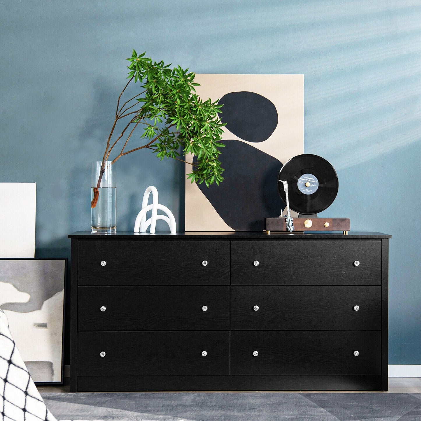 Freestanding 6-Drawer Dresser with Mental Knobs for Bedroom Kids Crystal