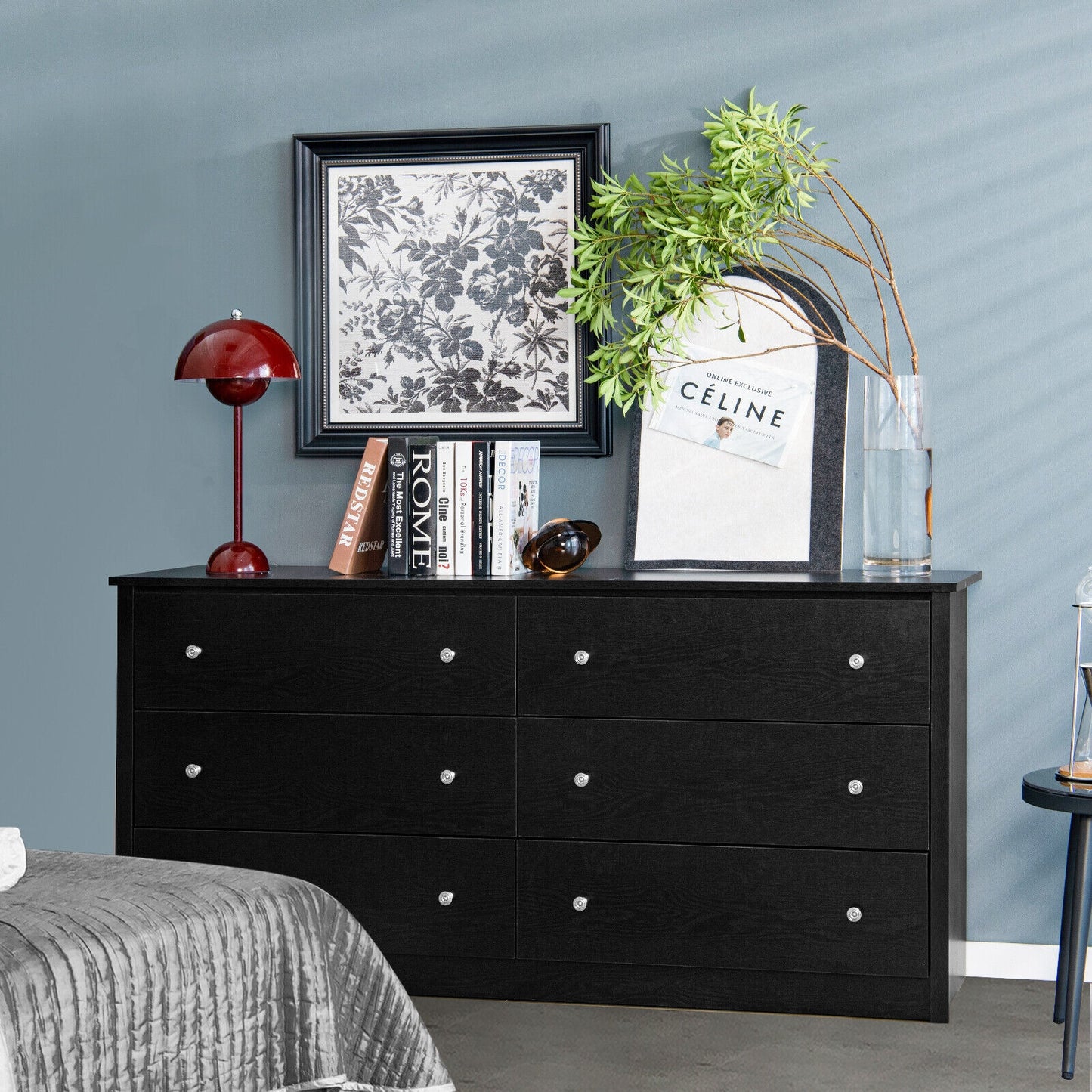 Freestanding 6-Drawer Dresser with Mental Knobs for Bedroom Kids Crystal