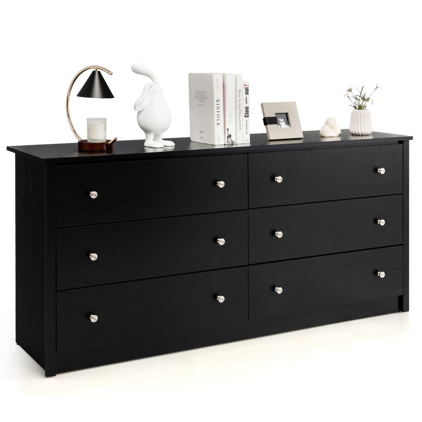 Freestanding 6-Drawer Dresser with Mental Knobs for Bedroom Kids Crystal