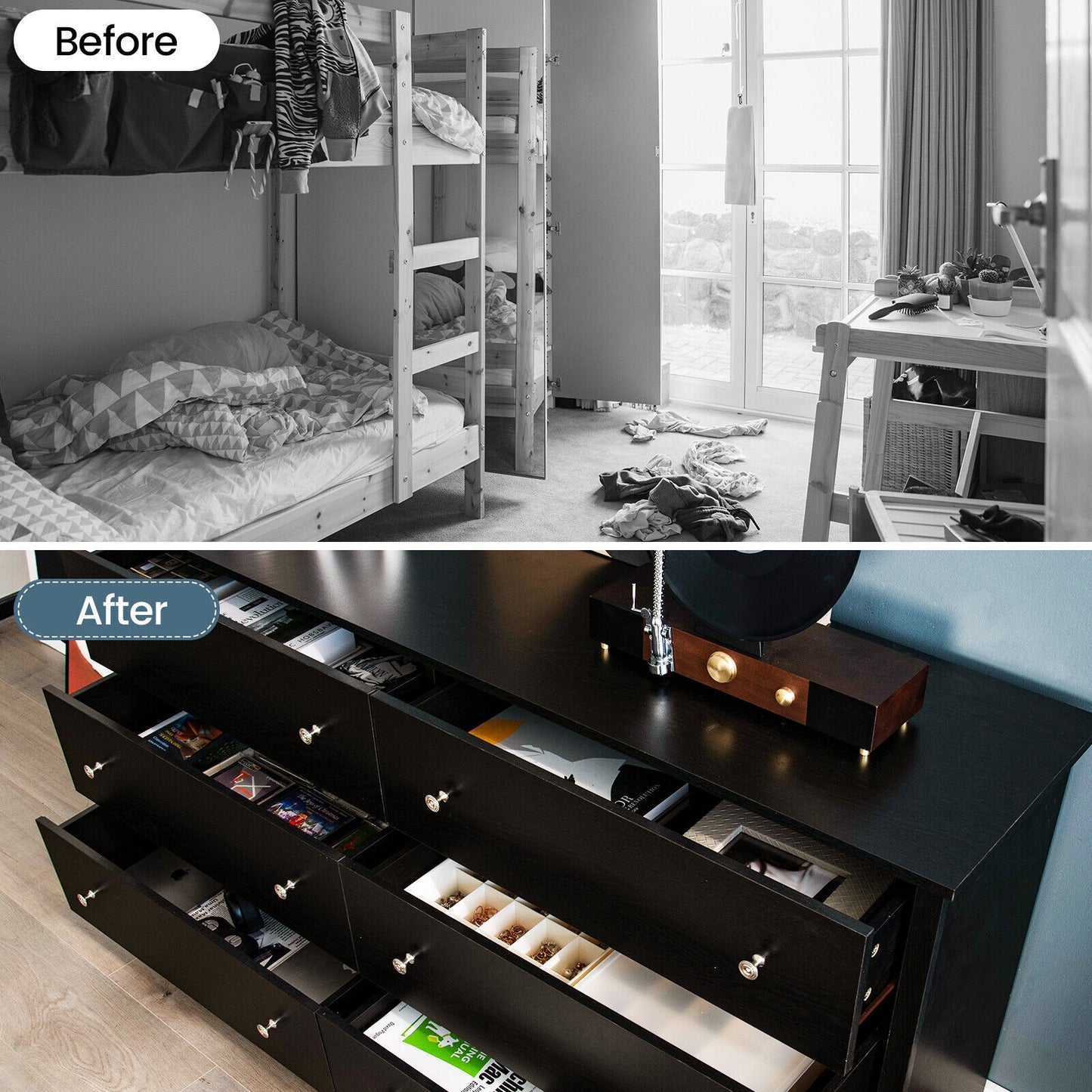 Freestanding 6-Drawer Dresser with Mental Knobs for Bedroom Kids Crystal