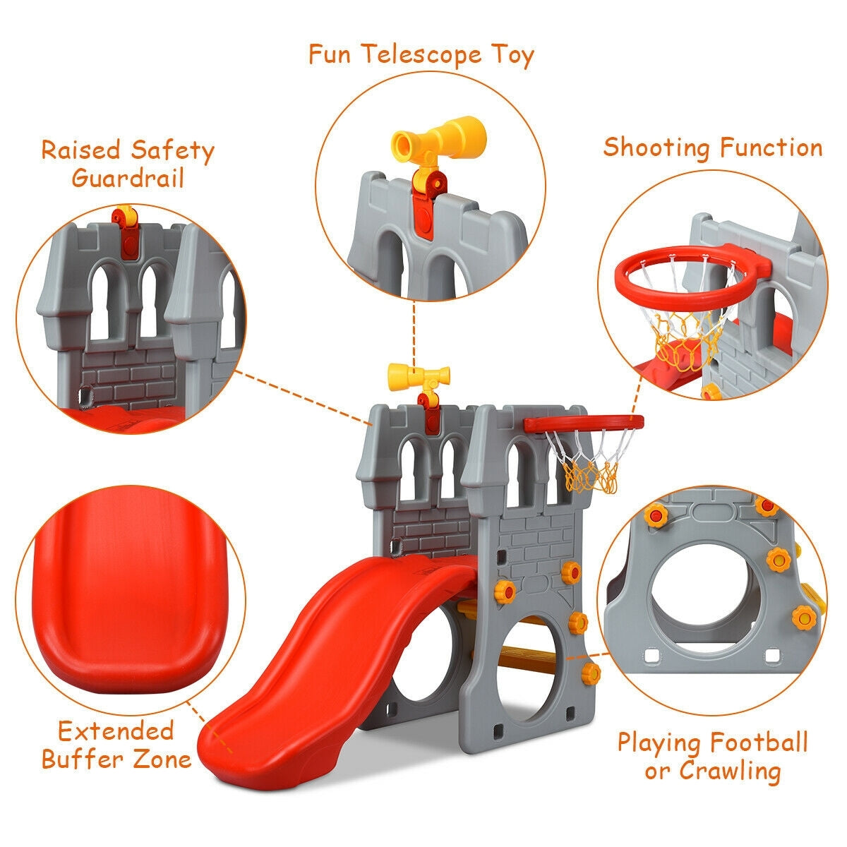 5 in 1 Toddler Climber Slide Playset with Basketball Hoop and Telescope Kids Crystal