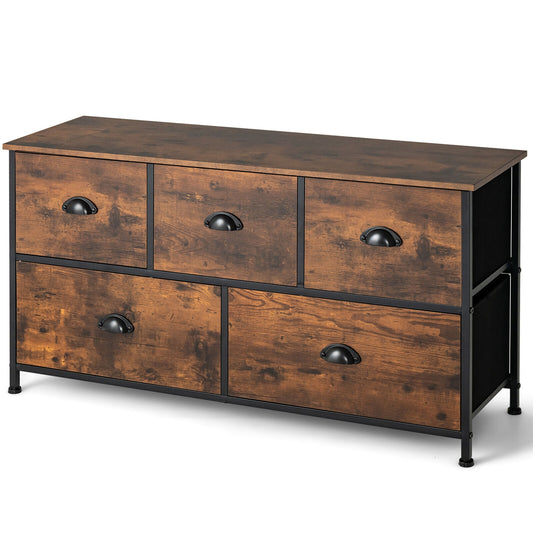 Dresser Organizer with 5 Drawers and Wooden Top-Rustic Brown Kids Crystal
