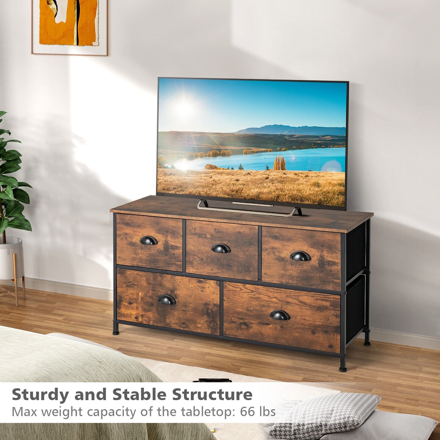 Dresser Organizer with 5 Drawers and Wooden Top-Rustic Brown Kids Crystal