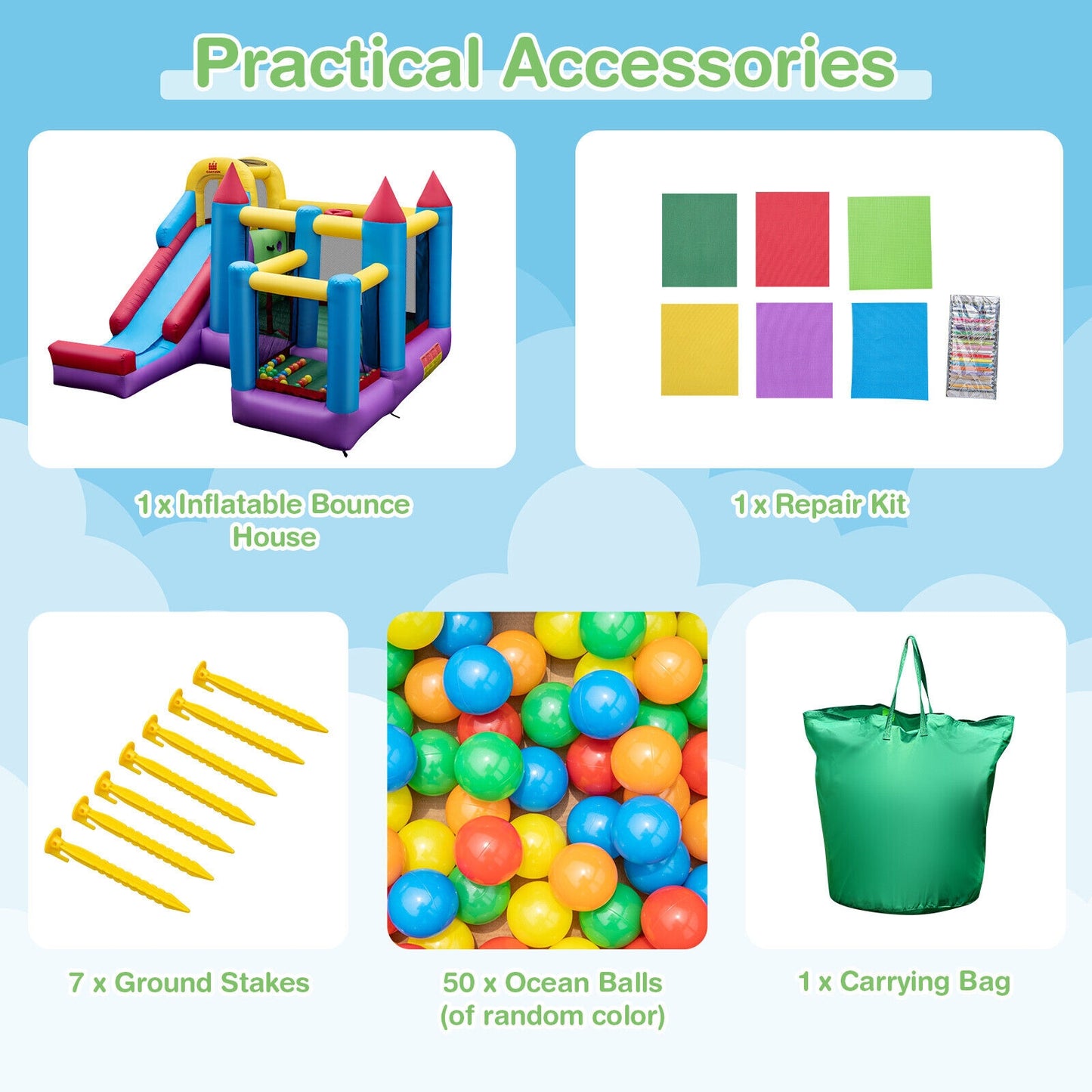 5-in-1 Inflatable Bounce Castle without Blower Kids Crystal