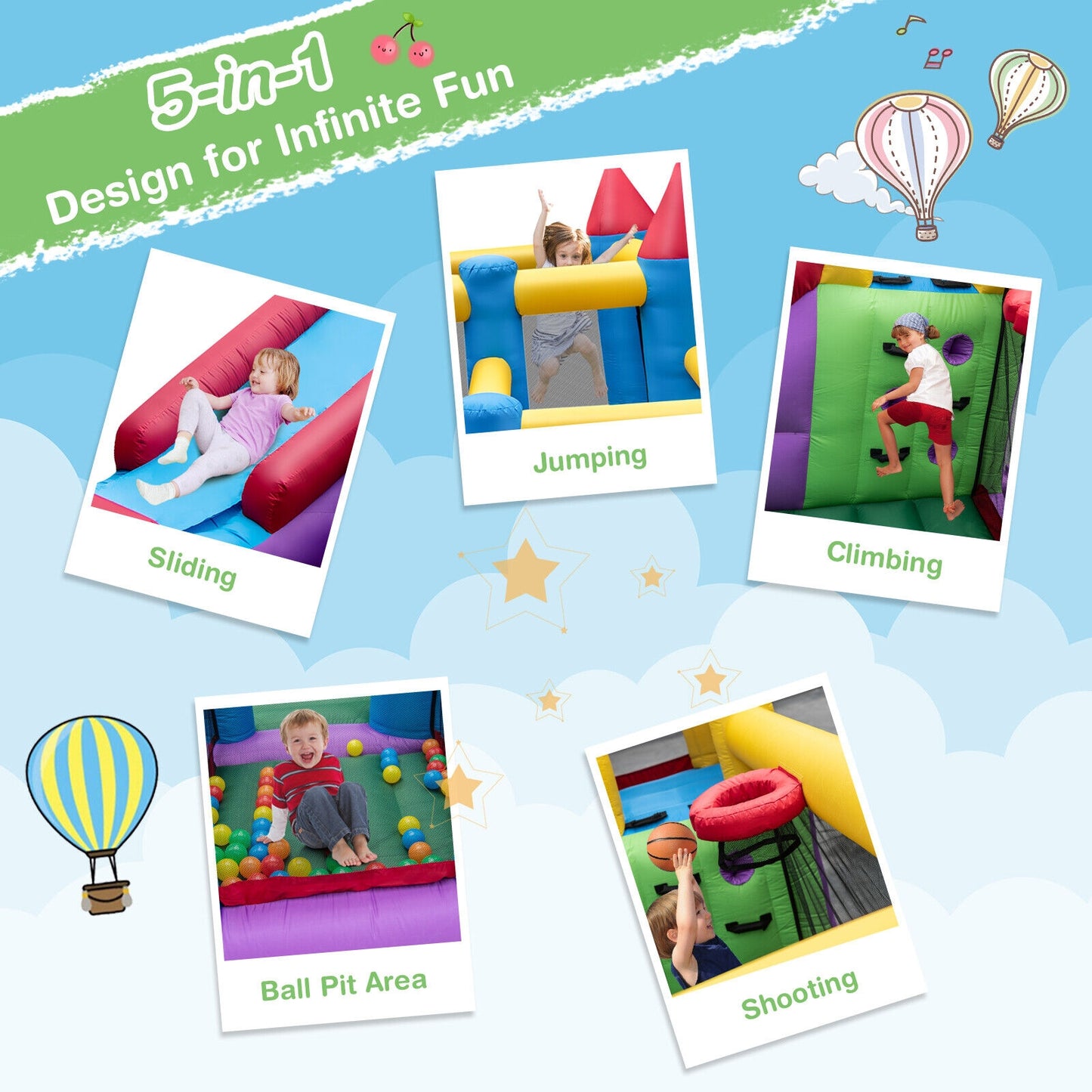 5-in-1 Inflatable Bounce Castle without Blower Kids Crystal