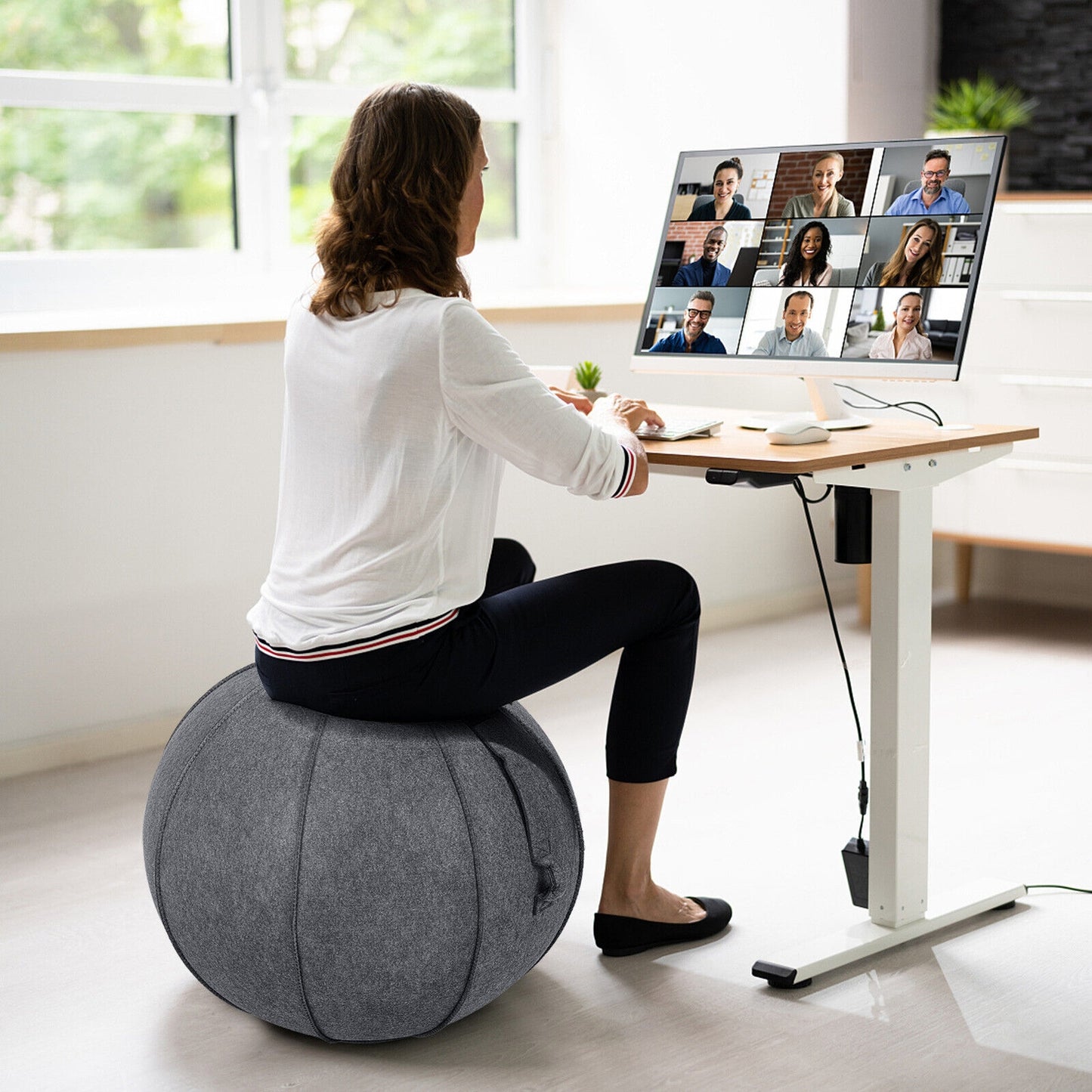 Yoga Sitting Ball with Felt Cover and Air Pump-Gray Kids Crystal