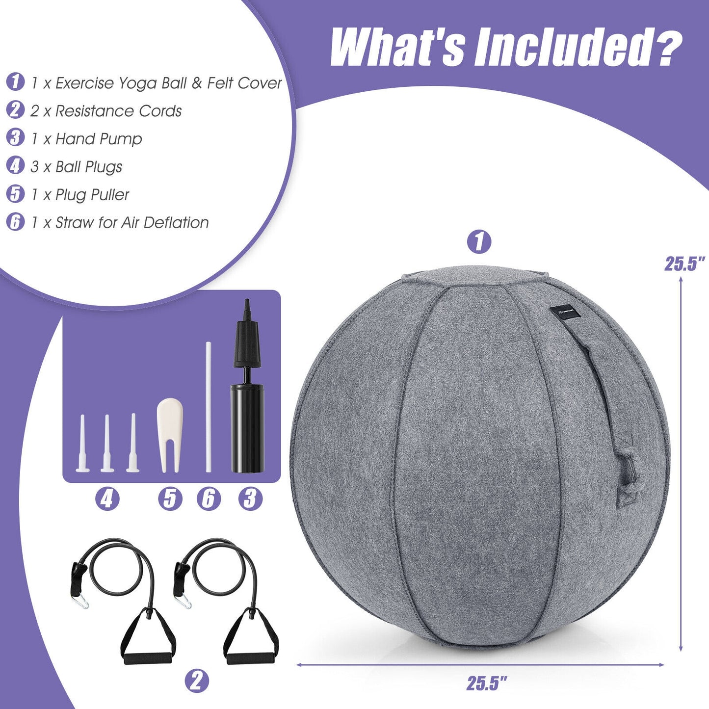 Yoga Sitting Ball with Felt Cover and Air Pump-Gray Kids Crystal
