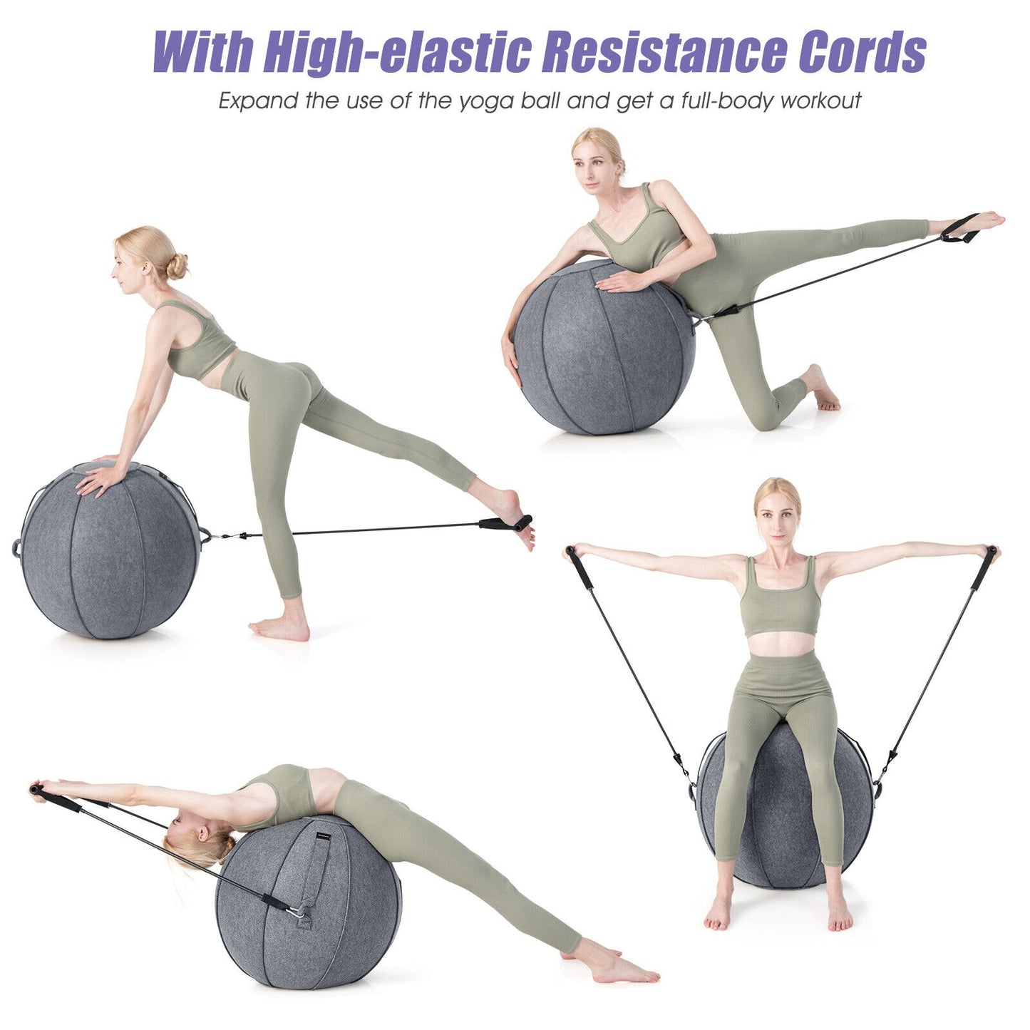 Yoga Sitting Ball with Felt Cover and Air Pump-Gray Kids Crystal