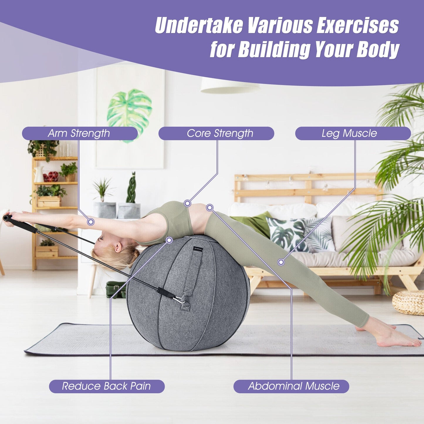 Yoga Sitting Ball with Felt Cover and Air Pump-Gray Kids Crystal