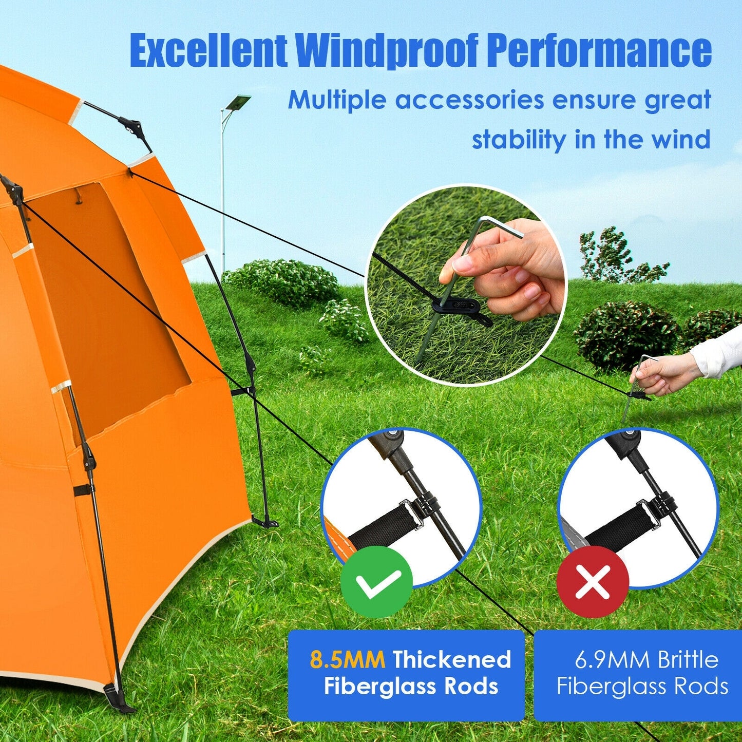 Easy Pop Up Beach Tent UPF 50+ Portable Sun Shelter for 3-4 Person-Orange Kids Crystal