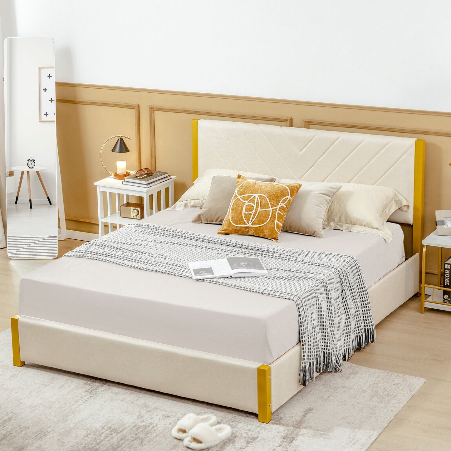 Full Size/Queen Size Upholstered Bed Frame with Adjustable Headboard and 4 Drawers-Full Size Kids Crystal