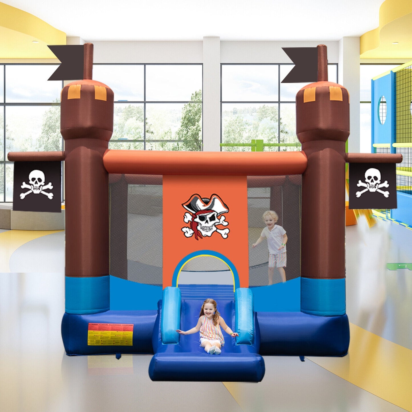Pirate-Themed Inflatable Bounce Castle with Large Jumping Area and 735W Blower Kids Crystal