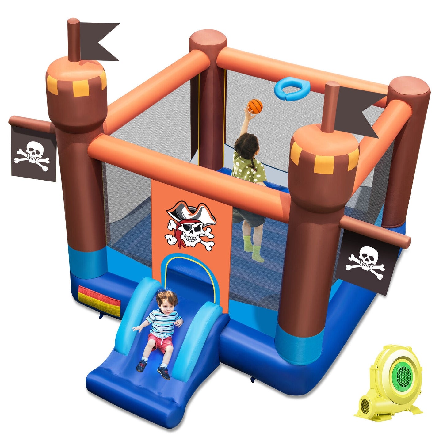 Pirate-Themed Inflatable Bounce Castle with Large Jumping Area and 735W Blower Kids Crystal