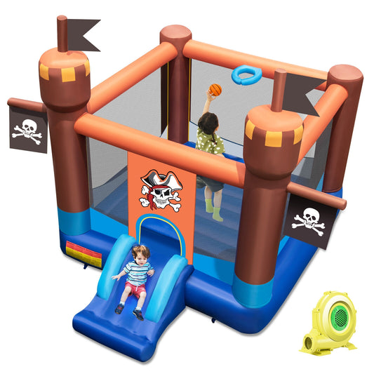 Pirate-Themed Inflatable Bounce Castle with Large Jumping Area and 735W Blower Kids Crystal