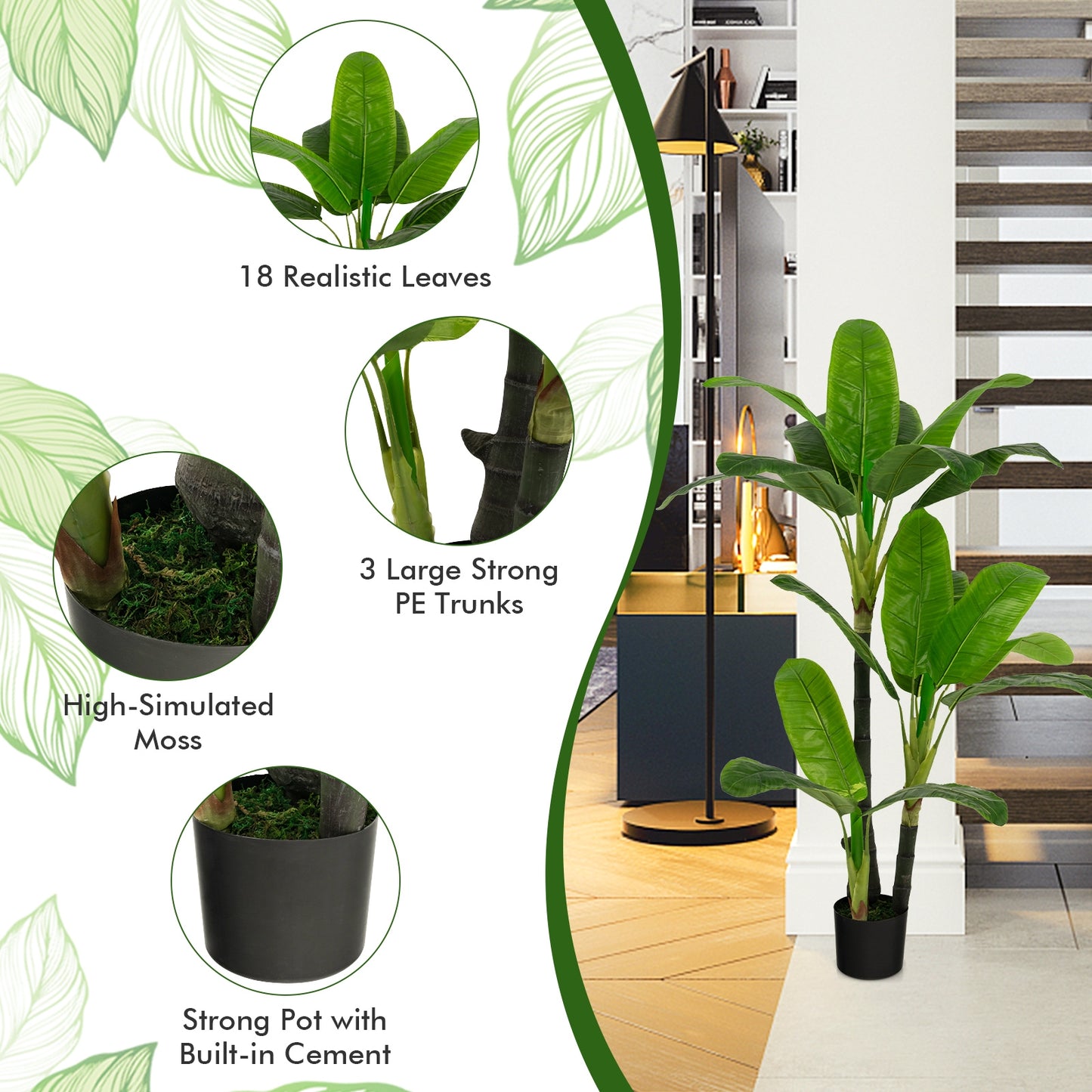 5 Feet Artificial Tree with 18 Large Leaves Kids Crystal