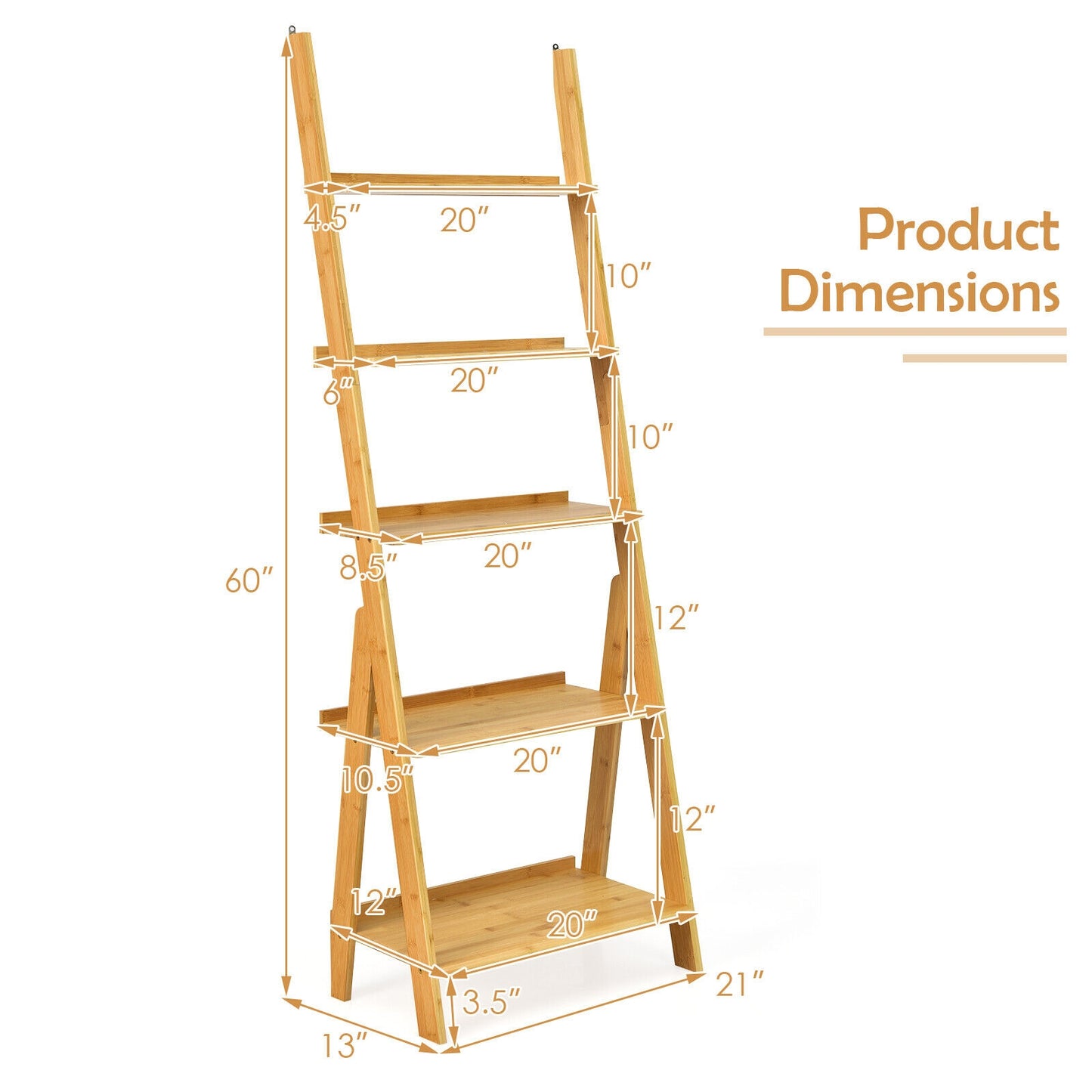 5-Tier Bamboo Ladder Shelf for Home Use-Natural Kids Crystal