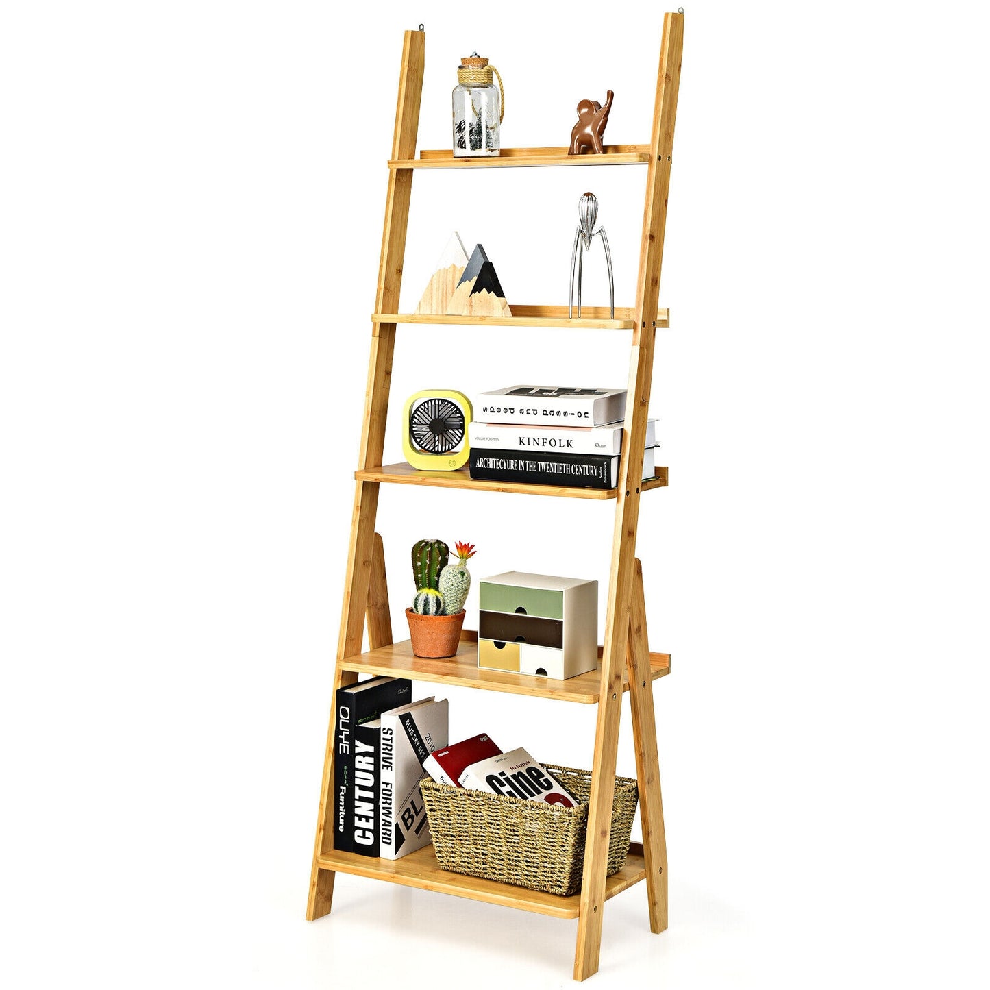 5-Tier Bamboo Ladder Shelf for Home Use-Natural Kids Crystal