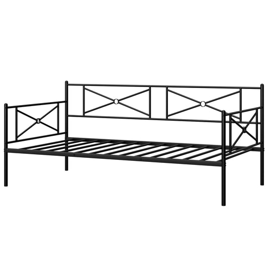 Metal Daybed Twin Bed Frame Stable Steel Slats Sofa Bed-Black Kids Crystal