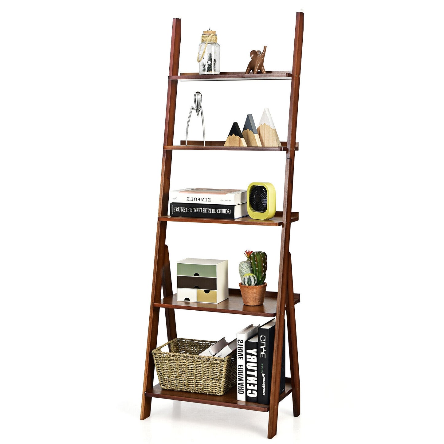 5-Tier Bamboo Ladder Shelf for Home Use-Brown Kids Crystal