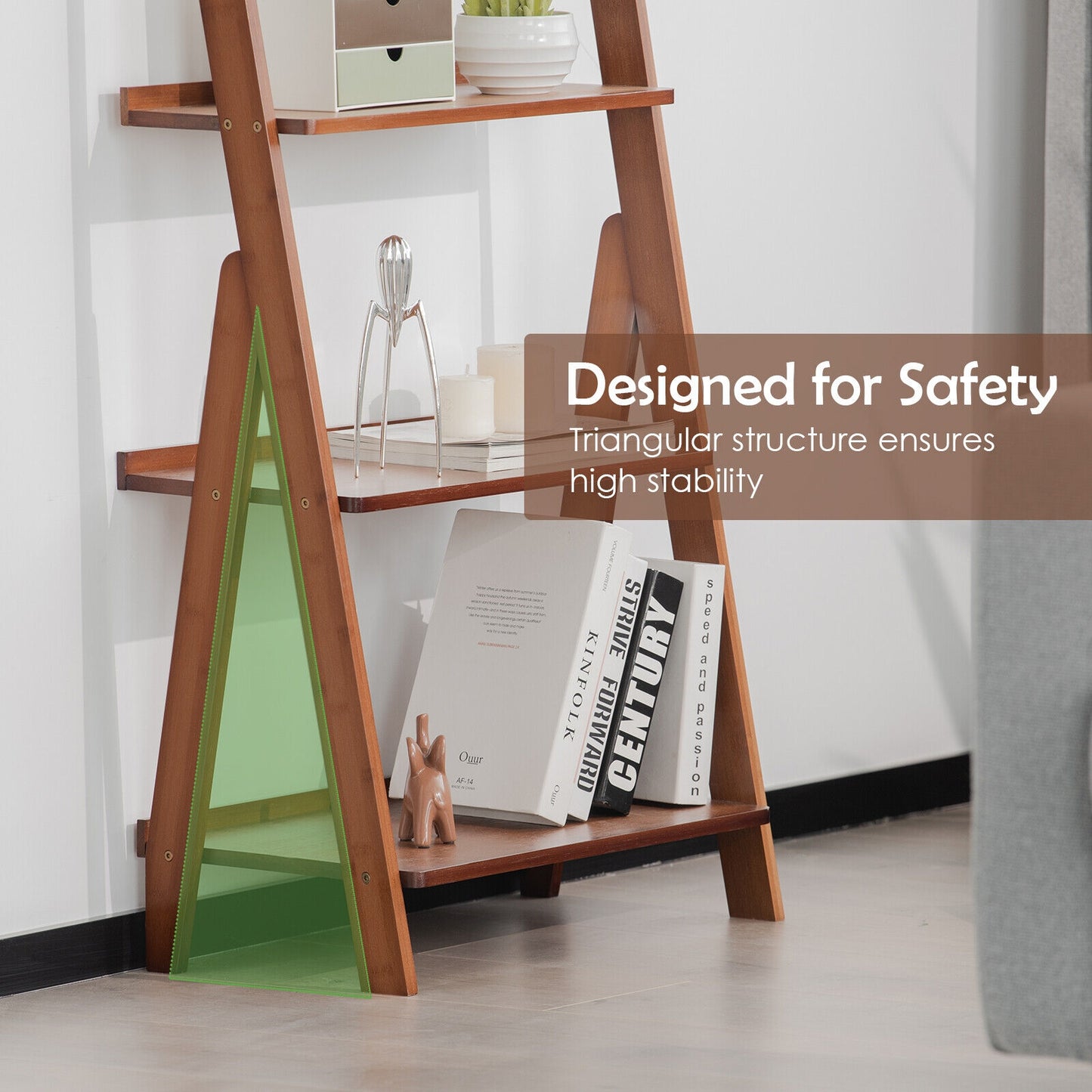 5-Tier Bamboo Ladder Shelf for Home Use-Brown Kids Crystal