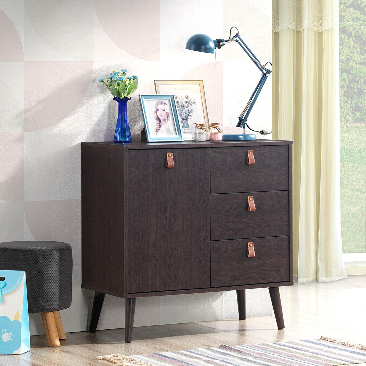 3-drawer Sideboard Storage Display Cabinet-Brown Kids Crystal