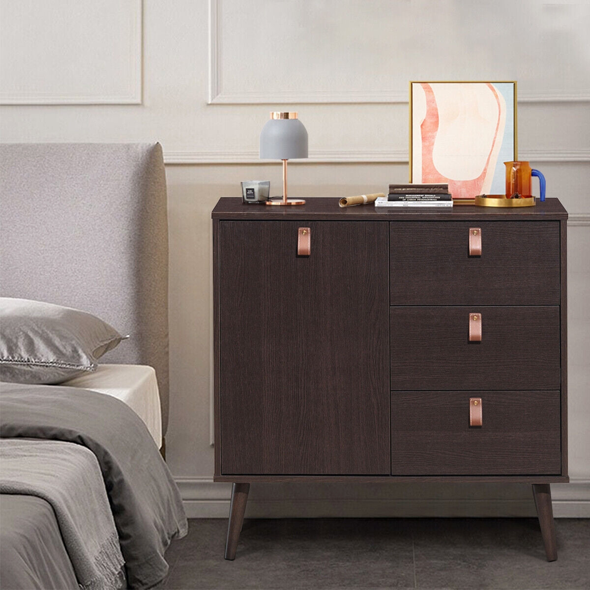 3-drawer Sideboard Storage Display Cabinet-Brown Kids Crystal