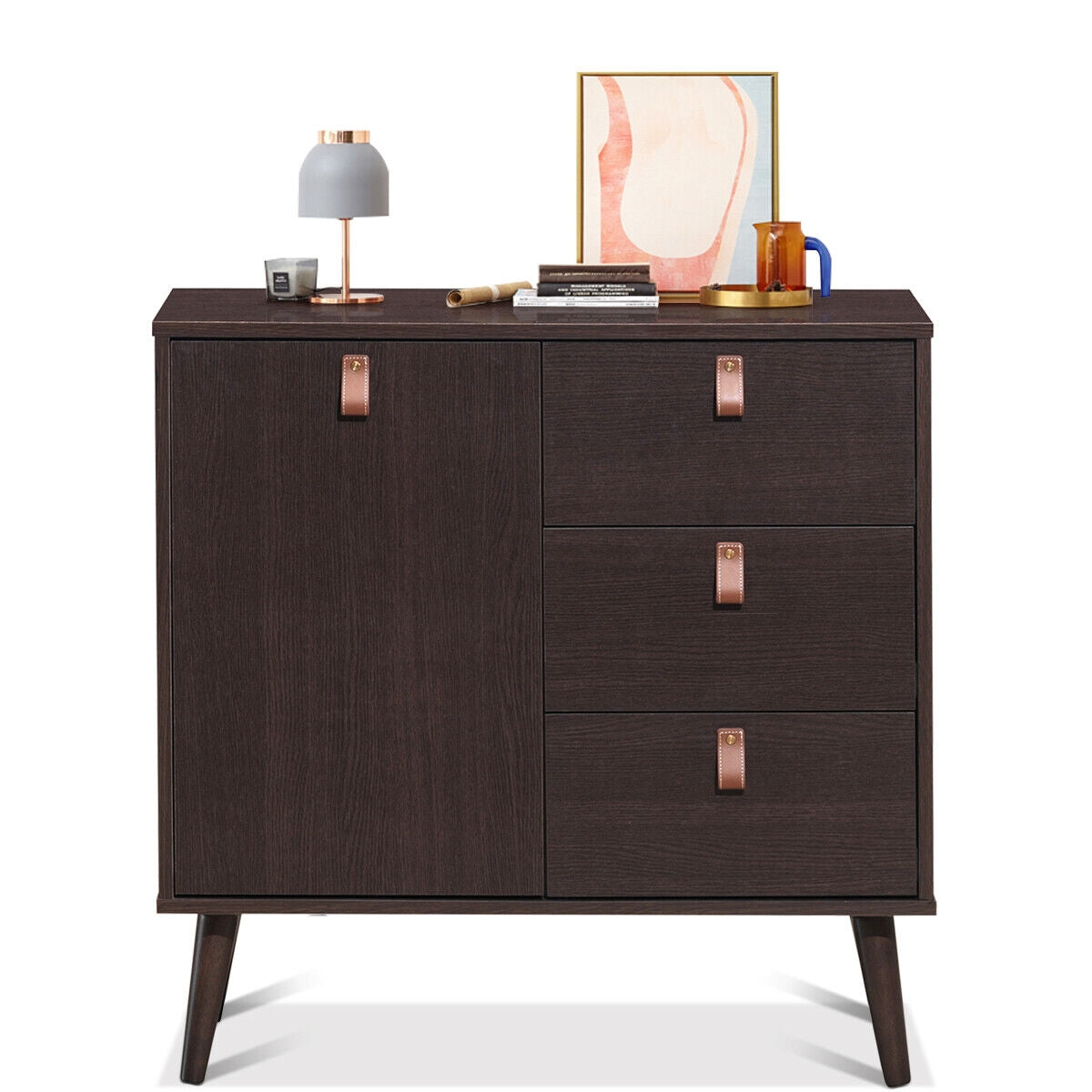 3-drawer Sideboard Storage Display Cabinet-Brown Kids Crystal