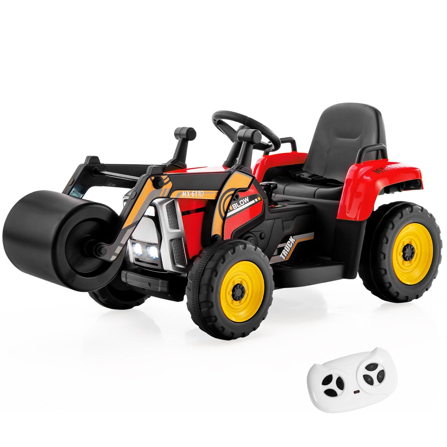 12V Kids Ride on Road Roller with 2.4G Remote Control-Red Kids Crystal