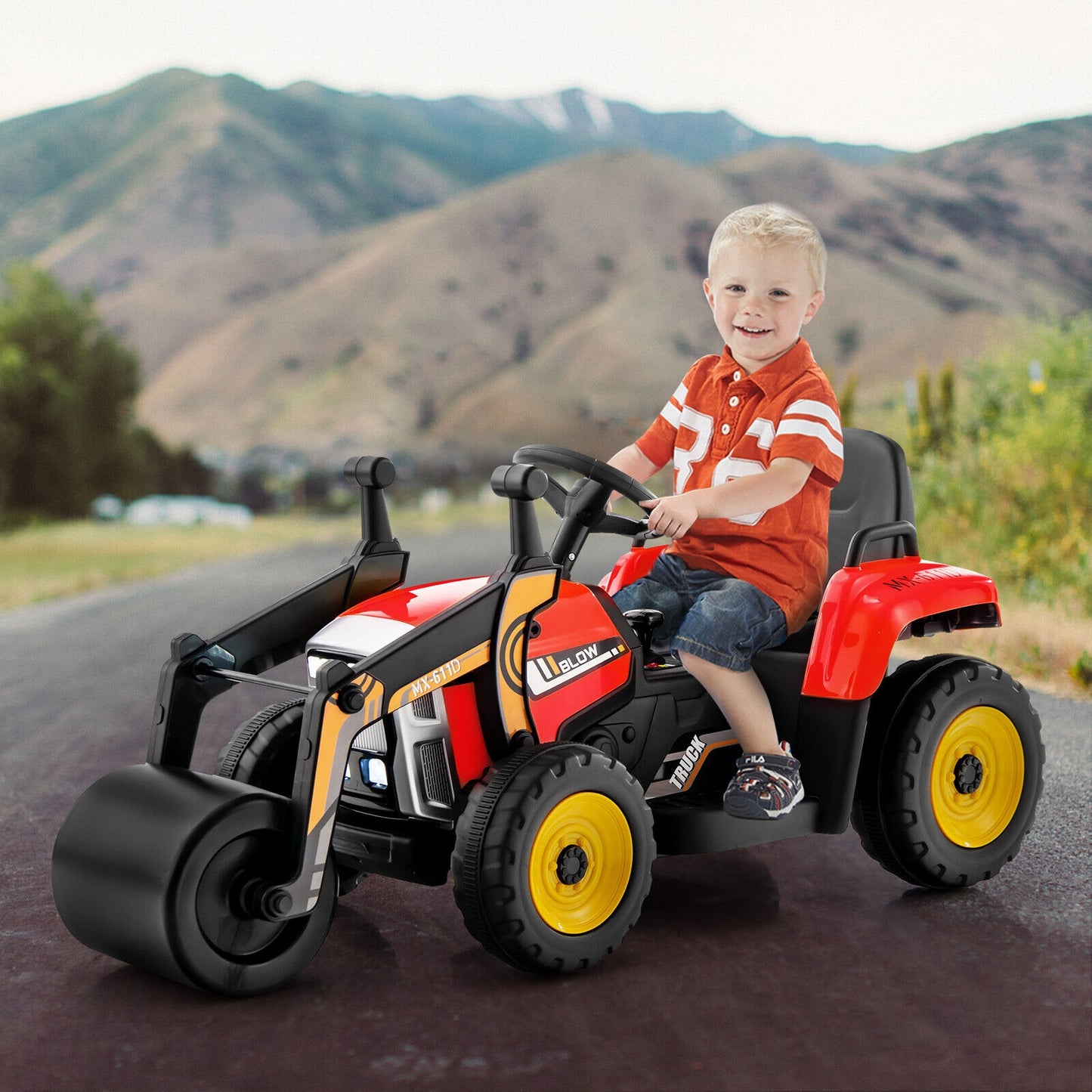 12V Kids Ride on Road Roller with 2.4G Remote Control-Red Kids Crystal
