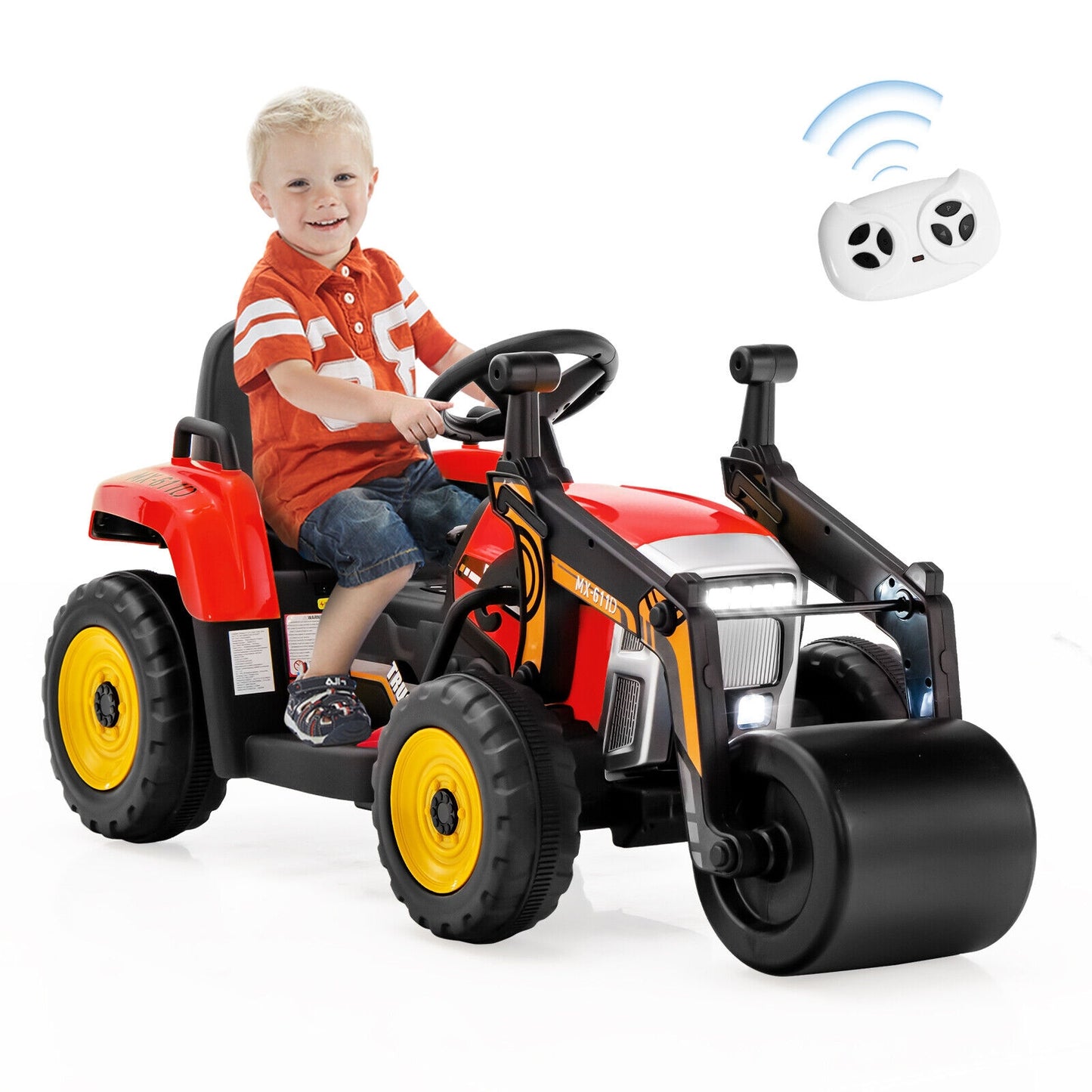 12V Kids Ride on Road Roller with 2.4G Remote Control-Red Kids Crystal