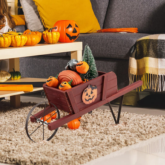 Wooden Wagon Planter with 9 Magnetic Accessories for Garden Yard-Red Kids Crystal