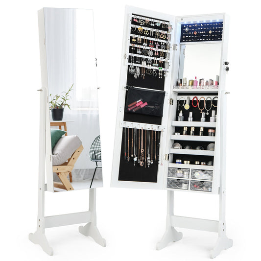 Free Standing Full Length Jewelry Armoire with Lights-White Kids Crystal