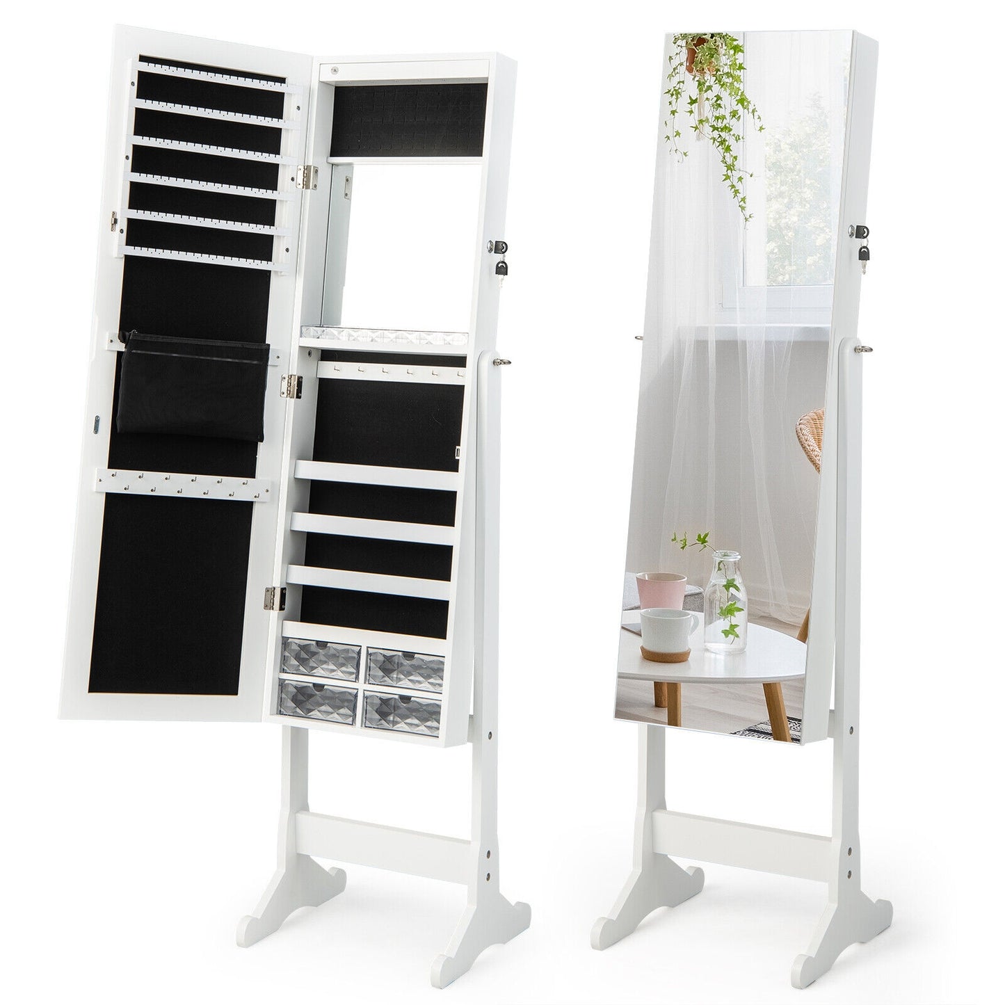 Free Standing Full Length Jewelry Armoire with Lights-White Kids Crystal