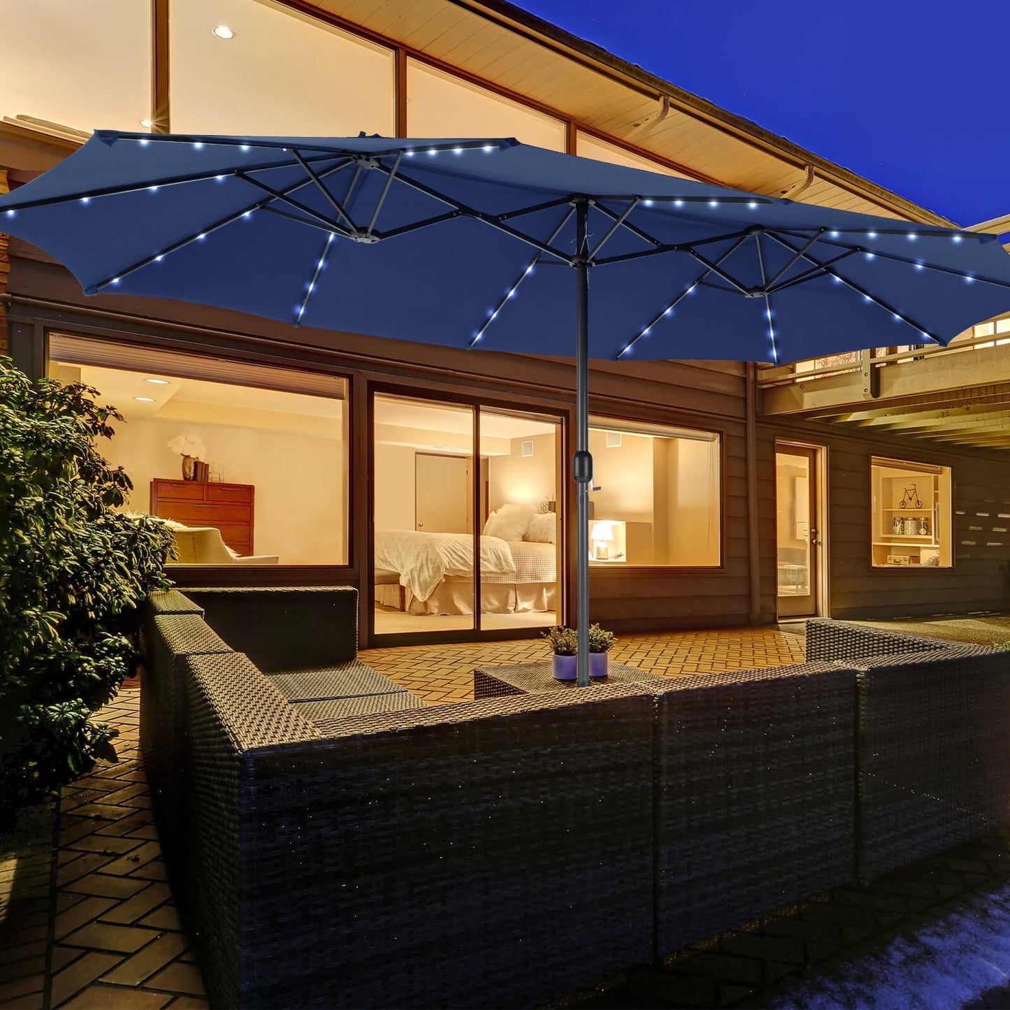 15 Feet Double-Sided Patio Umbrella with 48 LED Lights-Navy Kids Crystal