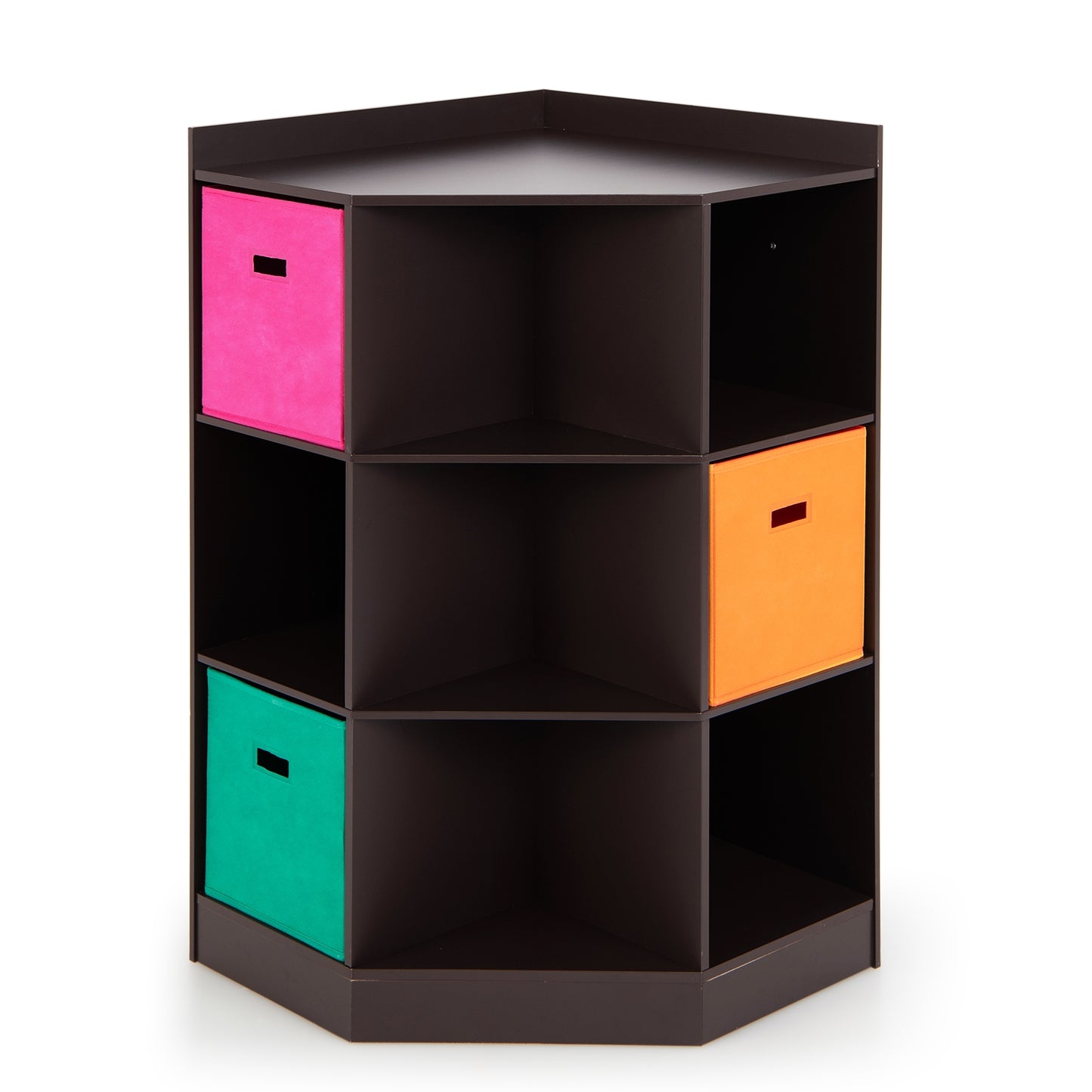 3-Tier Kids Storage Shelf Corner Cabinet with 3 Baskets-Brown Kids Crystal