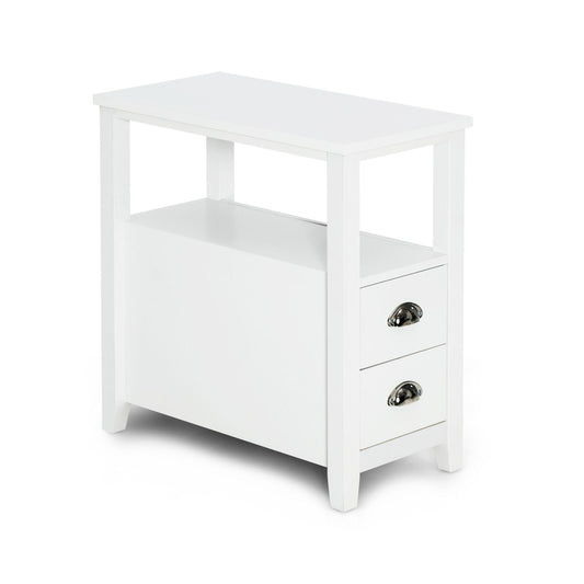 End Table Wooden with 2 Drawers and Shelf Bedside Table-White Kids Crystal