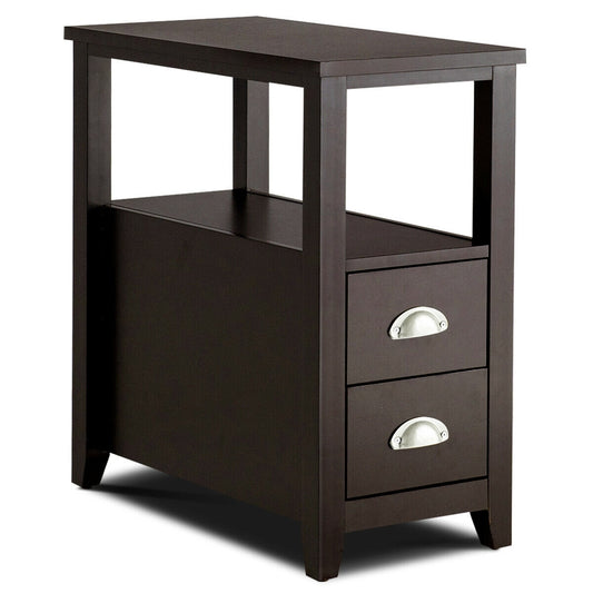 End Table Wooden with 2 Drawers and Shelf Bedside Table-Dark Brown Kids Crystal