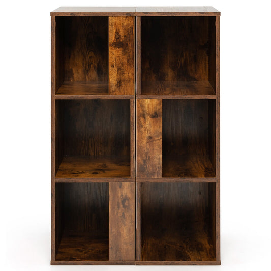 3-Tier 6 Cube Freestanding Bookcase with Anti-toppling Device-Rustic Brown Kids Crystal