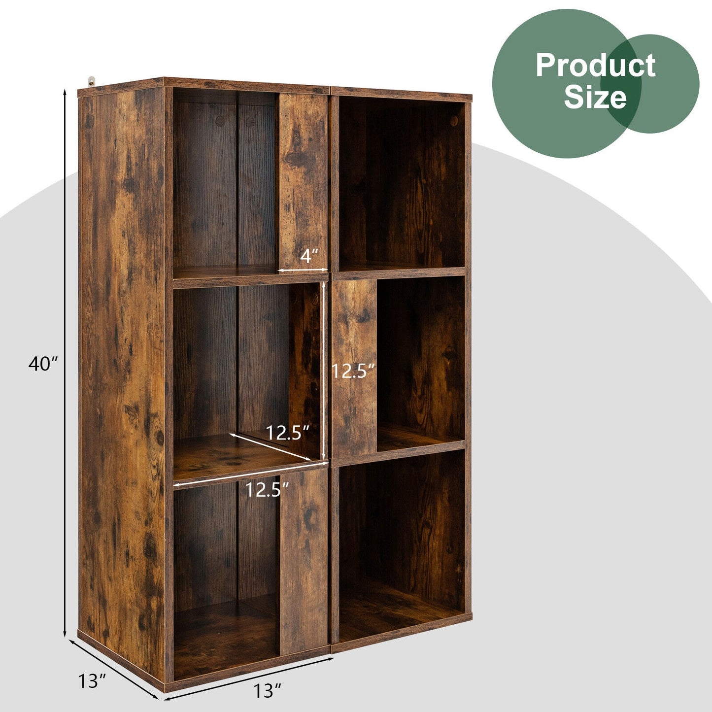 3-Tier 6 Cube Freestanding Bookcase with Anti-toppling Device-Rustic Brown Kids Crystal