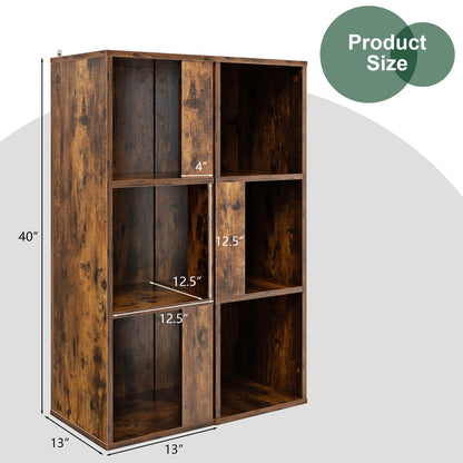 3-Tier 6 Cube Freestanding Bookcase with Anti-toppling Device-Rustic Brown