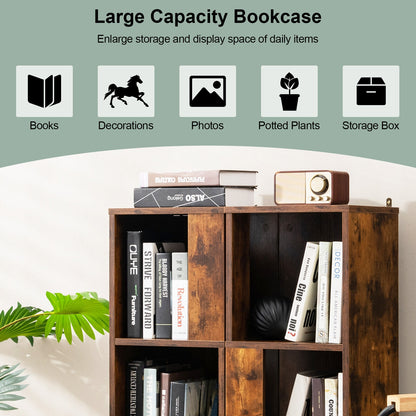 3-Tier 6 Cube Freestanding Bookcase with Anti-toppling Device-Rustic Brown