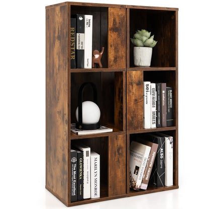 3-Tier 6 Cube Freestanding Bookcase with Anti-toppling Device-Rustic Brown