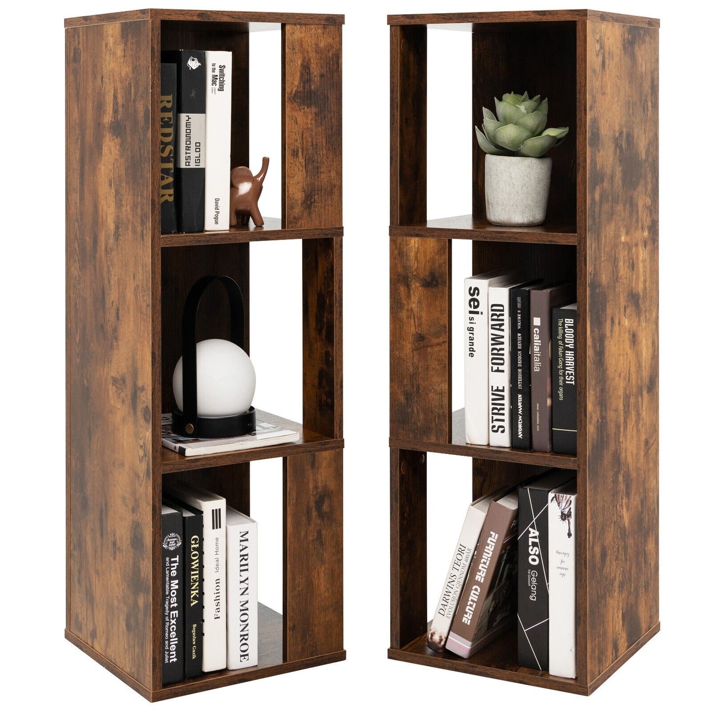 3-Tier 6 Cube Freestanding Bookcase with Anti-toppling Device-Rustic Brown Kids Crystal