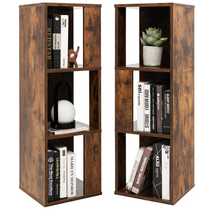 3-Tier 6 Cube Freestanding Bookcase with Anti-toppling Device-Rustic Brown